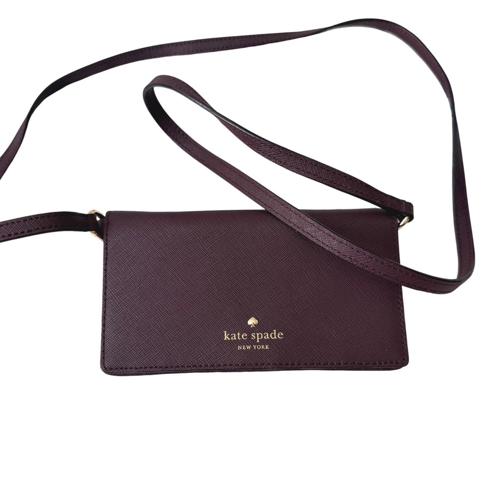 Kate Spade Saffiano Leather Crossbody Wallet Bag Plum OS